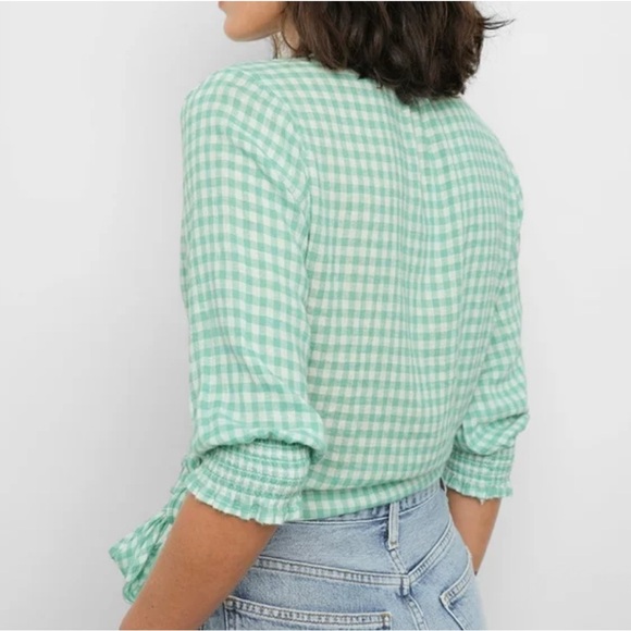 RAILS Raquel Linen Blend Wrap Top In Green Gingham Size Small‎ - Picture 2 of 8